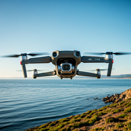 Drone in flight over terrain