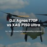 Agricultural spray drone in flight, cover for the DJI Agras T70P vs XAG P150 Ultra comparison