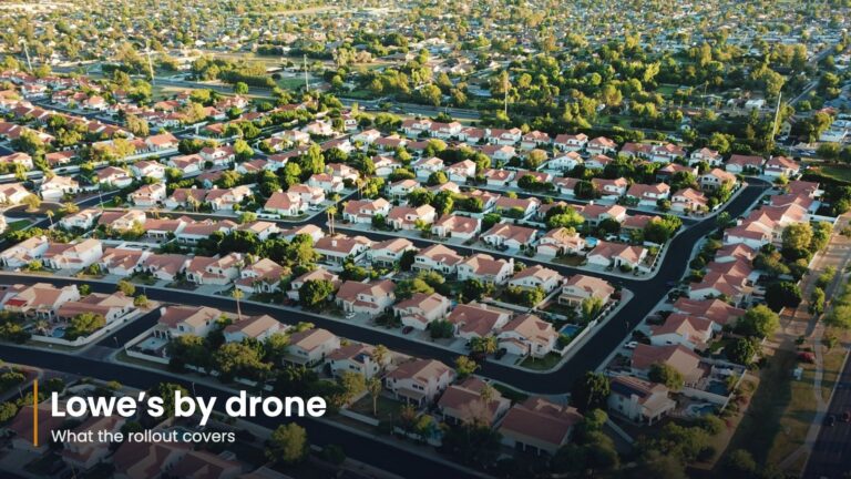 Aerial view of suburban houses and streets