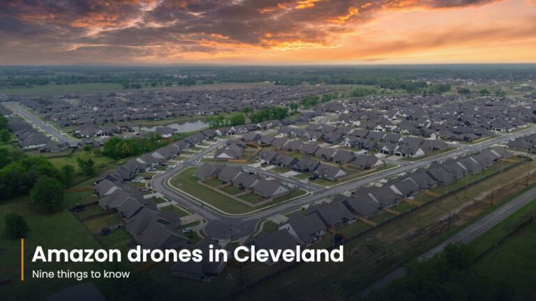 Aerial view of a suburban housing development at dusk