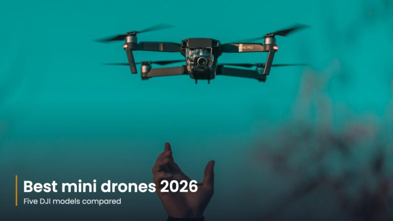 Mini drone hovering above an outstretched hand