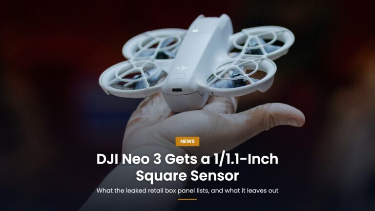 A small white DJI Neo drone held in a hand