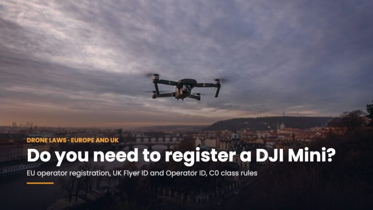 A drone flying over Prague at sunset, illustrating drone rules in Europe