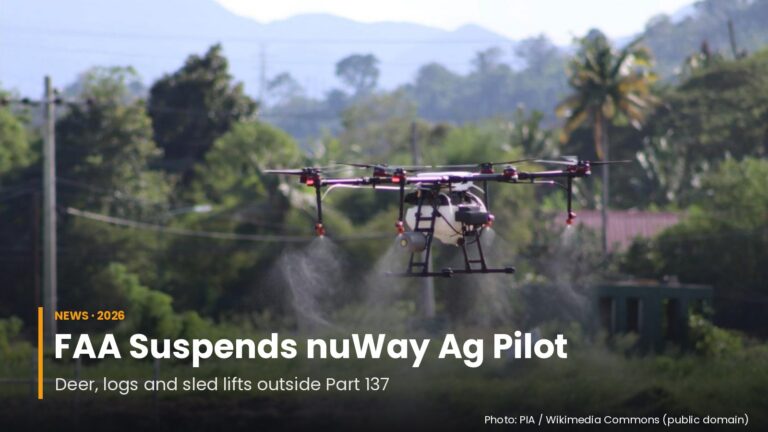 Agricultural spray drone spraying a field