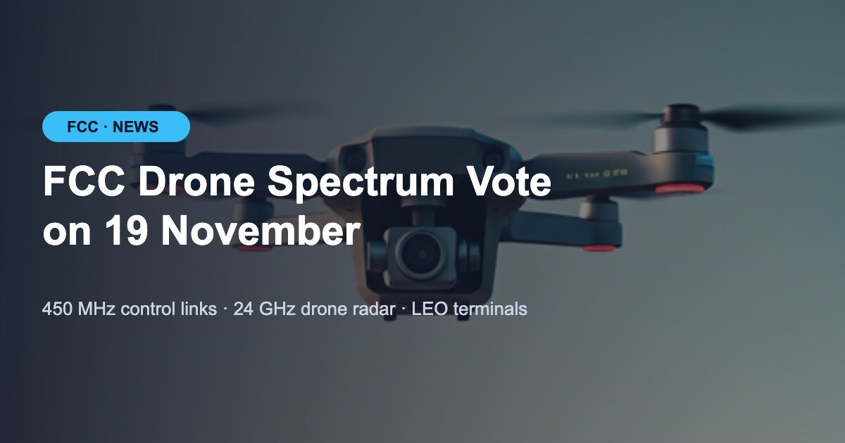 FCC Drone Spectrum Vote: 450 MHz Control Links and 24 GHz Drone Radar on 19 November