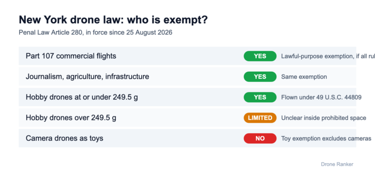 New York drone law exemptions for Part 107, journalism and hobby pilots under Article 280