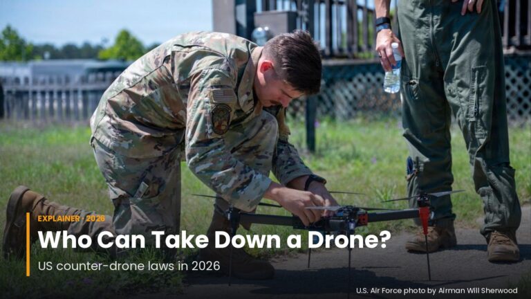 Airman prepares a drone for a counter-drone demonstration at Shaw Air Force Base